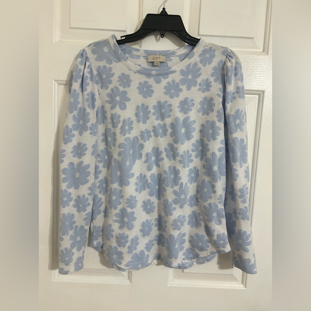 LOFT Light Blue Floral Long Sleeve Top
